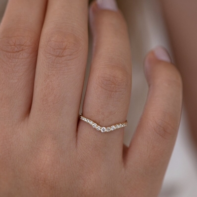 925 Sterling Silver Curved Diamond CZ Engagement Ring Stack Wedding Band