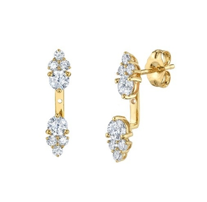 White Cubic Zircon Cluster Diamond Stud Jacket Earrings 925 18K Gold Plated