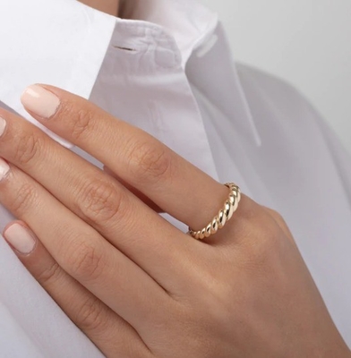 Stunning Baroque 14K Gold Gradient Twist 925 Sterling Silver Women's Ring Tarnish Free Jewelry