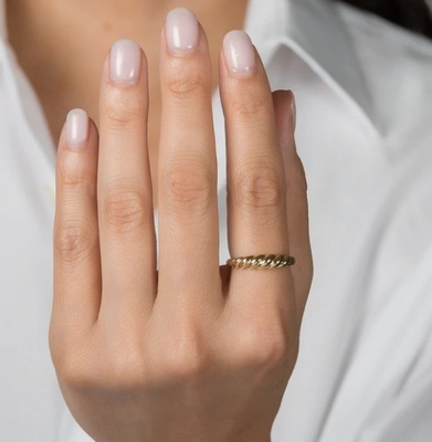 Stunning Baroque 14K Gold Gradient Twist 925 Sterling Silver Women's Ring Tarnish Free Jewelry