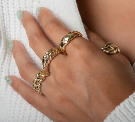 Stunning Baroque 14K Gold Gradient Twist 925 Sterling Silver Women's Ring Tarnish Free Jewelry