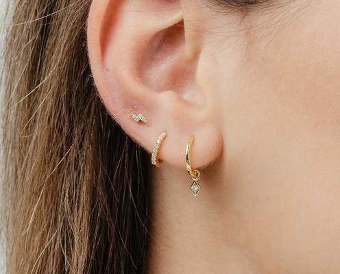 Option Stone Color Trendy 18k Real Gold Plated Hoop Dangle Earring in 925 Sterling Silver