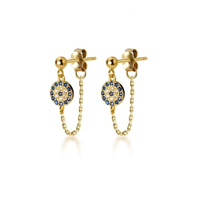 925 Sterling Silver CZ Diamond Gold Plated Eye Stud Earrings for Women Silver/Brass