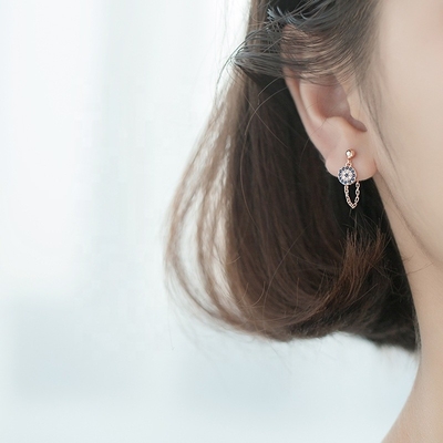 925 Sterling Silver CZ Diamond Gold Plated Eye Stud Earrings for Women Silver/Brass