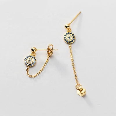 925 Sterling Silver CZ Diamond Gold Plated Eye Stud Earrings for Women Silver/Brass