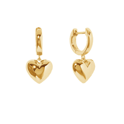 Luxury Heart Dangle Gold Plated Hoop Earrings Sterling Silver 925 Jewellery for Women