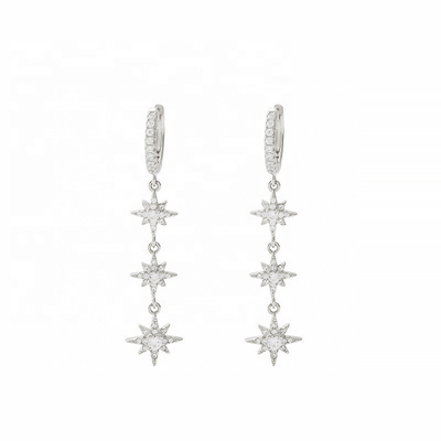 Gold Plated 925 Silver Brazilian Starburst Long Dangle Hoop Earrings for Women