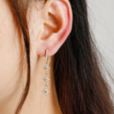 Gold Plated 925 Silver Brazilian Starburst Long Dangle Hoop Earrings for Women