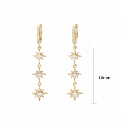 Gold Plated 925 Silver Brazilian Starburst Long Dangle Hoop Earrings for Women