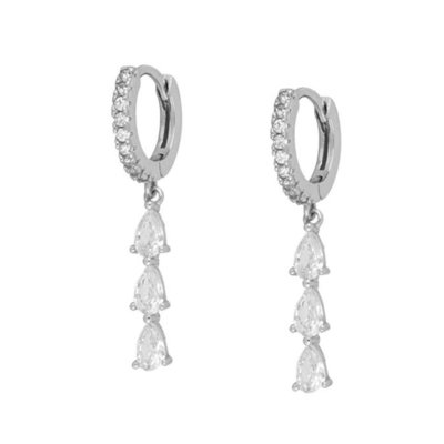 Brazilian Water Drop Cubic Zircon Long Dangle Earrings In 18K Gold Plated Hoops