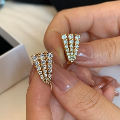 18K Gold Plated 925 Sterling Silver Pave CZ Women's Huggie Earrings CLASSIC Style