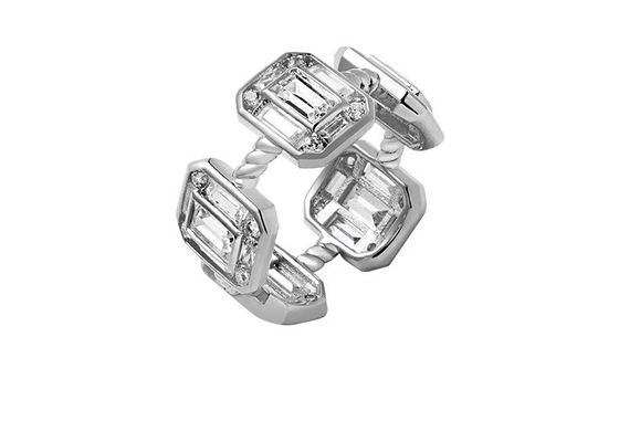 Emerald White CZ Women Eternity Band Baguette 18K Gold 925 Sterling Silver Rings