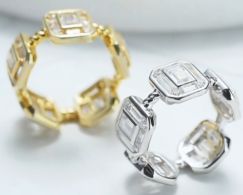 Emerald White CZ Women Eternity Band Baguette 18K Gold 925 Sterling Silver Rings