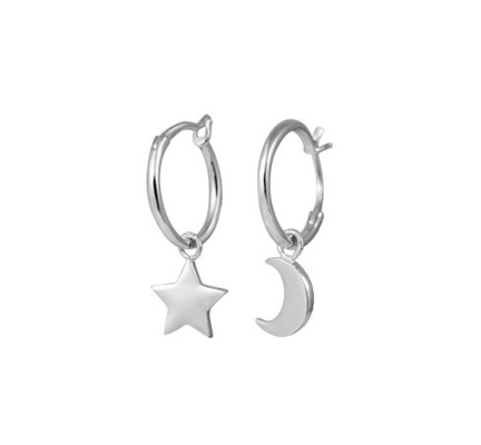 Trendy 925 Sterling Silver Earrings with Asymmetric Gold Plated Star and Moon for Ladies