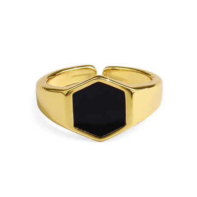 14K Gold Plated Black Agate Cuff Rings in 925 Silver for Style-conscious Individuals