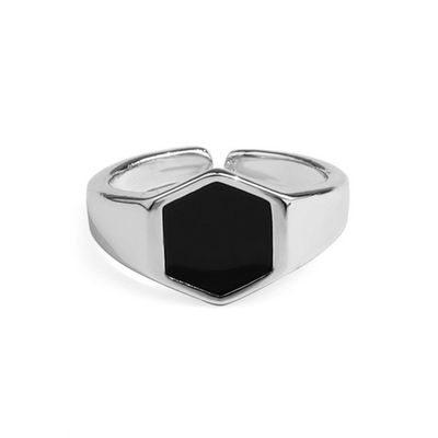 14K Gold Plated Black Agate Cuff Rings in 925 Silver for Style-conscious Individuals