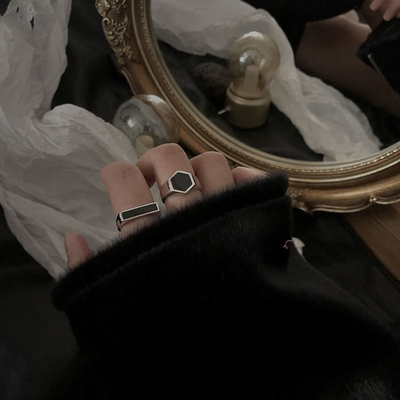 14K Gold Plated Black Agate Cuff Rings in 925 Silver for Style-conscious Individuals