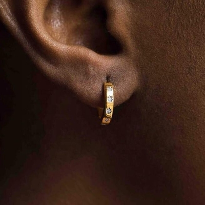 Stylish EARRINGS 14K Gold Vermeil Star Set Diamond Hugging Hoops For Effortless Style