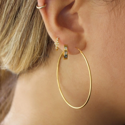 Stylish EARRINGS 14K Gold Vermeil Star Set Diamond Hugging Hoops For Effortless Style