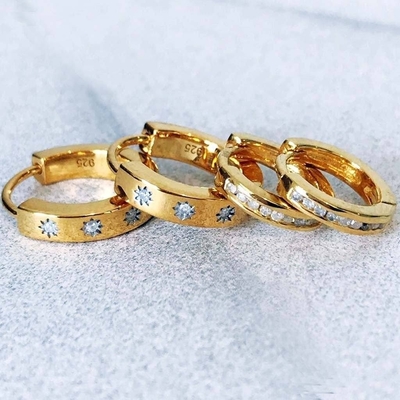 Stylish EARRINGS 14K Gold Vermeil Star Set Diamond Hugging Hoops For Effortless Style