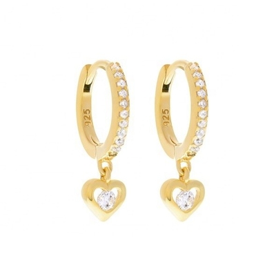 Gold Plated Mini Dangle Heart CZ Huggie Earrings Add a Touch of Glamour to Your Look