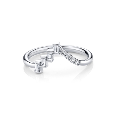 Offered OEM Round Diamonds and Baguettes Eclectic Triangle Silver Ring for Women