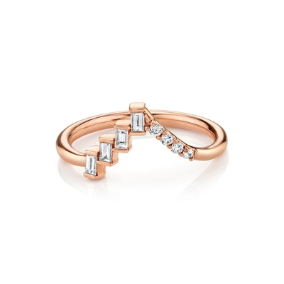 Offered OEM Round Diamonds and Baguettes Eclectic Triangle Silver Ring for Women