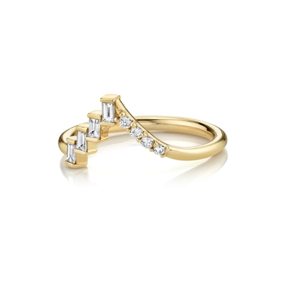 Offered OEM Round Diamonds and Baguettes Eclectic Triangle Silver Ring for Women