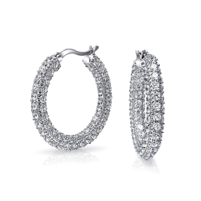 925 Sterling Silver Bridal Pave White CZ Hoop Earrings for Fashion-forward Brides
