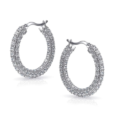 925 Sterling Silver Bridal Pave White CZ Hoop Earrings for Fashion-forward Brides