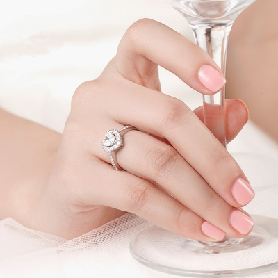 Brass Creative Heart Shape Clear CZ 925 Sterling Silver Eternity Band Rings For Women Jewelry