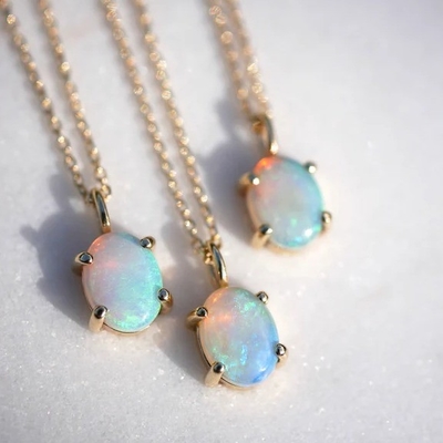 Handmade 18K Gold Plated Pendant Prong Setting Opal Stone 925 Silver Necklace
