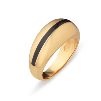 Wholesales 18K Gold Plated Stripe Pink Enamel Dome 925 Sterling Silver Women's Ring