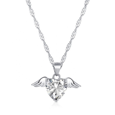 S925 Sterling Silver Love Wings Necklace Women Heart Zircon Collarbone Chain Jewelry