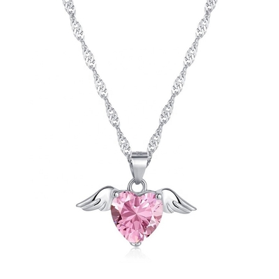 S925 Sterling Silver Love Wings Necklace Women Heart Zircon Collarbone Chain Jewelry