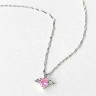 S925 Sterling Silver Love Wings Necklace Women Heart Zircon Collarbone Chain Jewelry
