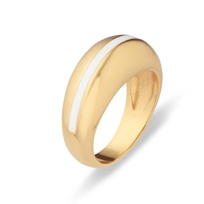 Wholesales 18K Gold Plated Stripe Pink Enamel Dome 925 Sterling Silver Women's Ring