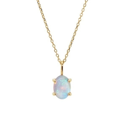 Handmade 18K Gold Plated Pendant Prong Setting Opal Stone 925 Silver Necklace