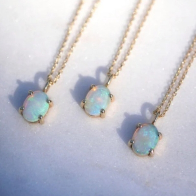 Handmade 18K Gold Plated Pendant Prong Setting Opal Stone 925 Silver Necklace