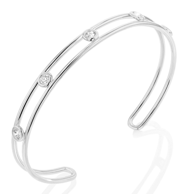 Platinum Diamond Cubic Zirconia Cuff Bracelet Width 6mm CZ Cuff Bracelet
