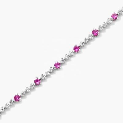 3MM White Zircon Ruby Tennis Bracelet Round Cut Sterling Silver Tennis Bracelet