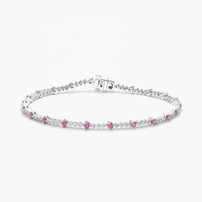 3MM White Zircon Ruby Tennis Bracelet Round Cut Sterling Silver Tennis Bracelet
