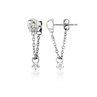 18K Gold Plated Handmade Opal Stone Skull Chain Drop Women's Earring