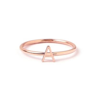 Personalized Initial 14K Gold Mini Letter Stacked 925 Sterling Silver Rings for Women