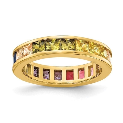 Colorful Cubic Zircon Eternity Wedding Ring Band for Women 925 Silver ECO-Friendly