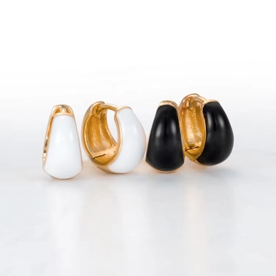 Custom Women Fine Jewelry S925 Silver 18K Gold Bold Dome Colorful Enamel Small Huggie Earrings
