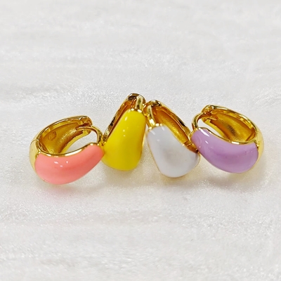 Custom Women Fine Jewelry S925 Silver 18K Gold Bold Dome Colorful Enamel Small Huggie Earrings