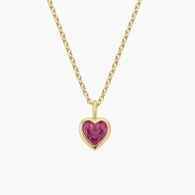 Classic 925 Sterling Silver Heart Shaped Emerald Bezel Pendant Necklace