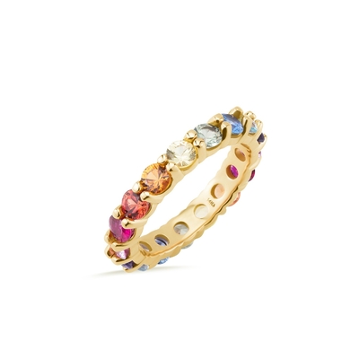 Unique Prong Colorful Cubic Zircon Accessories Women 925 Sterling Silver Eternity Band Ring