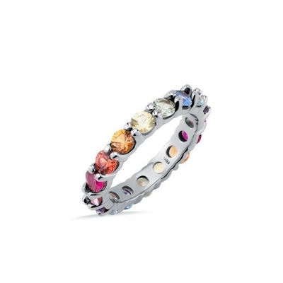 Unique Prong Colorful Cubic Zircon Accessories Women 925 Sterling Silver Eternity Band Ring
